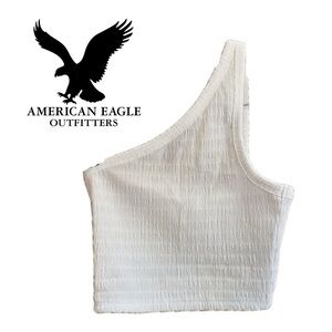 American Eagle Outfitters White Asymmetrical Ribbed Tank Top ladies size XS